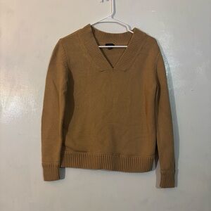 Talbots Camel V-Neck Sweater XS | Cotton Wool Blend Rib Trim Classic Pullover
